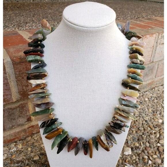 Unbranded Jewelry - Vintage Statement Necklace Polished Multicolor Gemstones Chunky Layered Bohemian